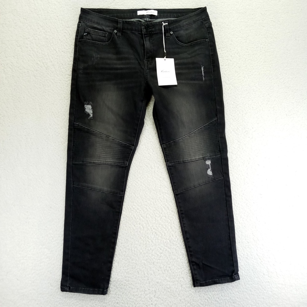 Kancan Los Angeles Womens Black Moto Skinny Distressed Jeans KC8201DG Size 13/30